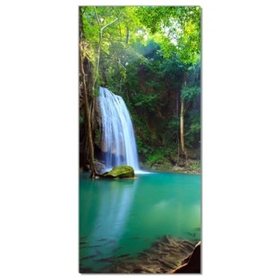 Abbildung von Wallario Selbstklebende Türtapete Wasserfall im Wald am See Idylle in Thailand Türposter 93 x 205 cm Abwischbar, rückstandsfrei zu entfernen