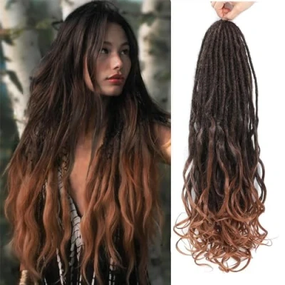 Abbildung von DT CHERYL Loose Wave Dreadlocks 24 Zoll 10 Stränge Double Ended Dreadlock Extensions With French Curly Ends, 0,6CM Thin Synthetic DE for Women (1B/30#, inch Strands)