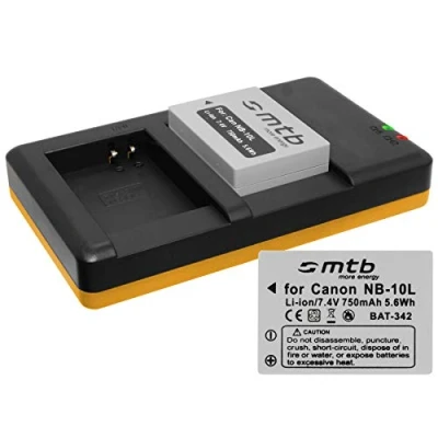 Abbildung von 2 Akkus + Dual Ladegerät (USB) für NB 10L / Canon PowerShot G15, G16, G1 X, G3 SX40 HS, SX50 SX60 HS (inkl. Micro USB Kabel)
