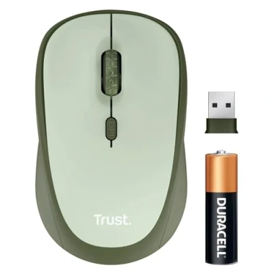 Abbildung von Trust Yvi+ Leise Funkmaus, Nachhaltiges Design, 800 1600 DPI, für Rechts und Linkshänder, Verstaubarer USB Mikroempfänger, Kompakte Maus Kabellos Laptop, PC, Desktop, Mac Grün