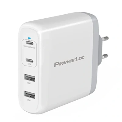 Abbildung von PowerLot 100W USB C Ladegerät GaN Pro 4 Port PD Netzteil, Schnellladegerät für MacBook Pro, Lenovo, Surface Dell XPS, Chromebook, HP, Laptop, iPad, iPhone 14 Max, AirPods usw