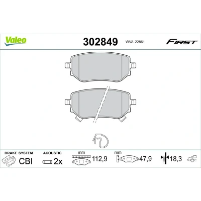 Abbildung von VALEO 302849 Bremsbelagsatz Hinterachse inkl. Verschleißwarnkontakt ohne Schrauben, mit Anti Quietsch Blech NISSAN: NP300 Navara Pickup