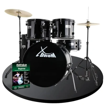 Abbildung von XDrum Rookie 22&quot; Standard Schlagzeug Komplettset Black Ideal für Einsteiger Stylische Hardware in Schwarz Inkl. Drumsticks 5B, Aufbauanleitung und Schlagzeugschule