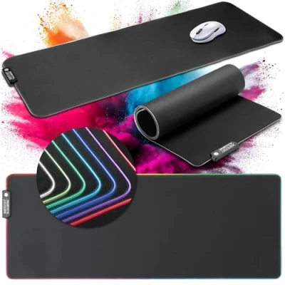 Abbildung von Xantron® Großes Gaming Mauspad RGB 800x300 XXL mit perfektem Glide [rutschfest, Wasserabweisend] Mousepad LED/Mauspad Schwarz/Schreibtischunterlage Gaming/Beleuchtetes