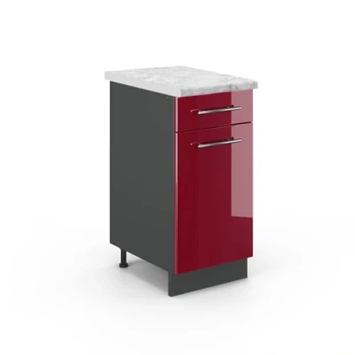 Abbildung von Vicco Küchenunterschrank Fame Line, Bordeaux Hochglanz/Anthrazit, 40 cm, AP Marmor