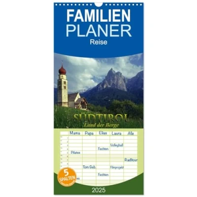 Abbildung von Familienplaner 2025 SÜDTIROL Land der Berge mit 5 Spalten (Wandkalender, 21 cm x 45 cm), CALVENDO