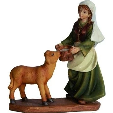 Abbildung von Unbekannt Krippenfiguren Bäuerin mit Kalb, geeignet für 9cm Figuren
