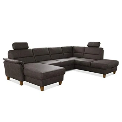 Abbildung von CAVADORE Wohnlandschaft Palera / Federkern Sofa in U Form mit 2 Kopfstützen 314 x 89 212 Mikrofaser Lederoptik, Braun