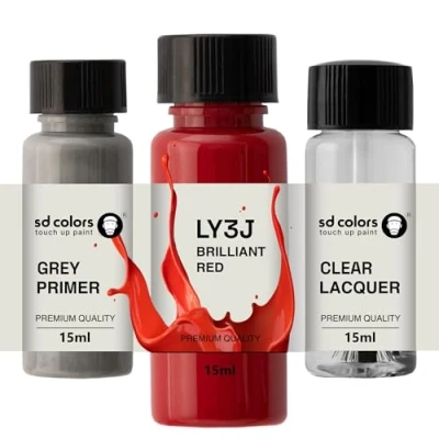 Abbildung von SD COLORS LY3J C8 Ausbesserungslack, 15 ML, Reparatur Pinsel, Farbcode Brilliantrot (Farbe + Grundierung Lack)