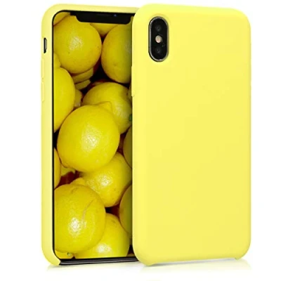Abbildung von kwmobile Hülle kompatibel mit Apple iPhone X Silikon Handy Case Handyhülle weiche Oberfläche kabelloses Laden Pastellgelb