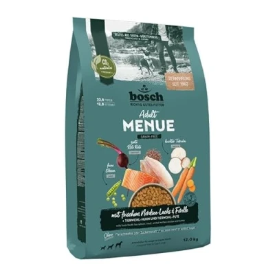 Abbildung von Bosch HPC MENUE Adult mit Nordsee Lachs &amp; Forelle getreidefrei Hundetrockenfutter für ausgewachsene Hunde Aller Rassen 1 x 12 kg