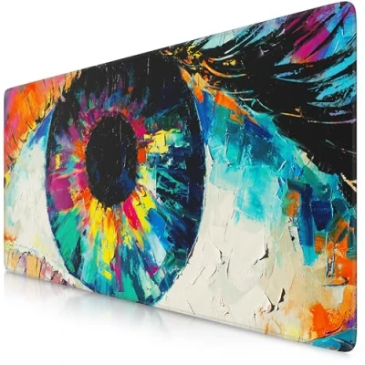 Abbildung von TITANWOLF XXL Speed Gaming Mauspad 900 x 400mm Mousepad Tischunterlage Large Size verbessert Präzision und Geschwindigkeit Oilpaint Eye