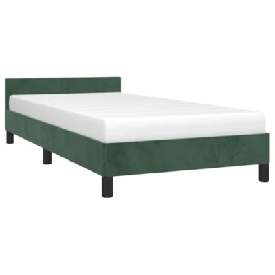 Abbildung von vidaXL Bettgestell mit Kopfteil, Bettrahmen Lattenrost, Bett Polsterbett Stützbeinen, Schlafzimmerbett Einzelbett, Dunkelgrün 90x200cm Samt