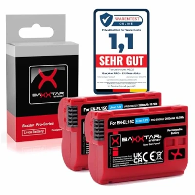 Abbildung von Baxxtar Pro EN EL15c 2400mAh Kamera Akku Pack kompatibel mit Nikon Z5 Z6 II Z7 Z8 etc. (Nicht für Zf)