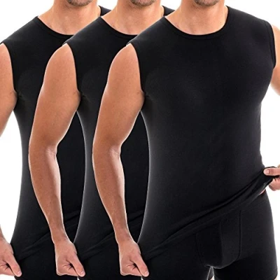 Abbildung von HERMKO 3040 3er Pack Herren Tank Top Unterhemd mit Rundhals Ausschnitt aus 100% Bio Baumwolle, Größe:D 11 = EU 5XL, Farbe:schwarz