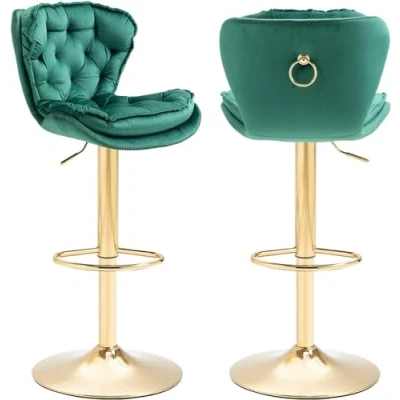 Abbildung von SUPPNEED Barhocker Satz von 2, Samt Counter Höhe verstellbare Barhocker, Swivel Dining Bar Stühle gepolstert Moderne für Kücheninsel, Café, Bar, Theke, Esszimmer(Emerald)