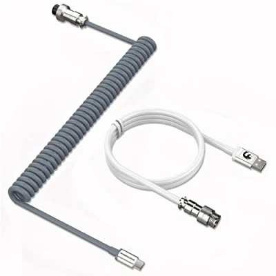 Abbildung von MAMBASNAKE C01 Spiral Tastaturkabel, Pro Custom Coiled USB C kabel für Mechanische Tastatur, Typ auf A mit Abnehmbarem Metall Luftfahrtstecker, TPU Gaming Tastatur Grau/Weiß
