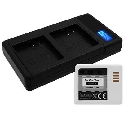 Abbildung von Akku + Dual Ladegerät (USB, mit Display) kompatibel Arlo Pro, Pro 2 Sicherheitskamera [Li Ion 2000 mAh 7.2V ersetzt Original VMA4400]