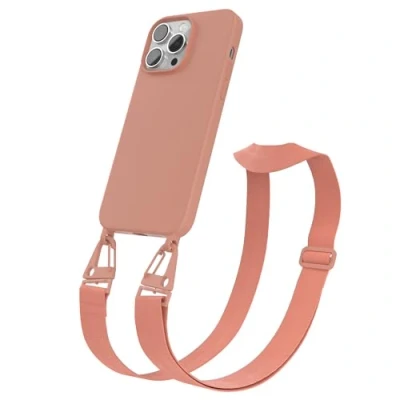 Abbildung von EAZY CASE Handykette Silikon mit Karabiner kompatibel iPhone 14 Pro Max Handyhülle breitem Umhängeband, Handykordel Silikon, Hülle, Kette für Smartphone, Kordel, Korall Clip Koralle