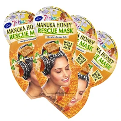 Abbildung von 7th Heaven &#039;Manuka Honey Hair and Root Rescue Mask&#039; mit zerkleinertem Kokosnussöl und kaltgepresstem AbessianÖl zur Stärkung geschädigter Wurzeln, 4 Stück (1erPack)