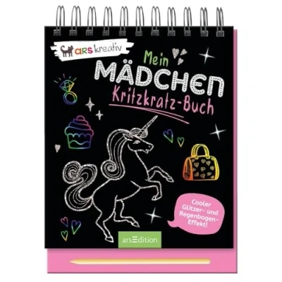 Abbildung von Mein Mädchen Kritzkratz Buch: Cooler Glitzer und Regenbogen Effekt Kreativer Kratzelspaß mit Malideen Holzstift für Kinder ab 5 Jahren