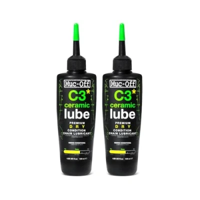 Abbildung von Muc Off C3 Ceramic Dry Chain Lube Trocken Kettenöl Fahrrad 120 ml, 2 Pack Premium Schmierfett Kettenfett, Kettenspray Fahrrad, Mit UV Tracer Farbstoff Für Trockene und Staubige Bedingungen