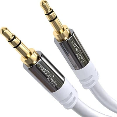 Abbildung von KabelDirekt Aux Kabel &amp; 3,5mm Klinkenkabel 7,5 m bruchfeste Metallstecker (Audiokabel/Kopfhörer mit perfektem Stereo Klang, 3.5mm Klinke für Handy, PC/Laptop, Auto und HiFi, weiß)