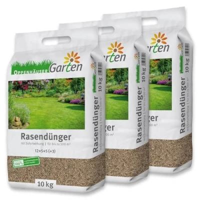 Abbildung von OPPENHÄUSER Rasendünger Frühjahr 30kg bis 1500m² Sofortwirkung für sattgrünen und robusten Rasen, verdrängt Moos, Langzeitdünger