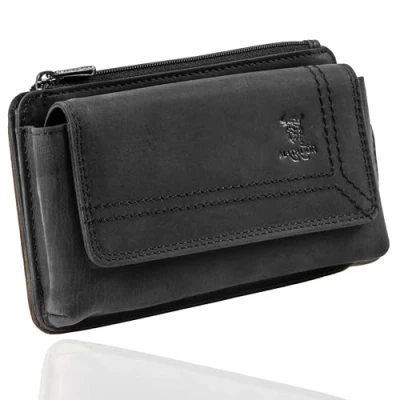 Abbildung von MATADOR Echt Leder Universal Handy Tasche Holster Gürteltasche Magnetverschluss Quer für Handys bis 6,9 Zoll inkl. Geschenk Box (Matt Schwarz)