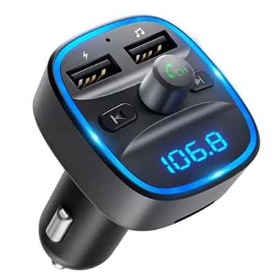 Abbildung von LENCENT FM Transmitter Bluetooth Auto Adapter, Transmitter, KFZ Radio Adapter mit Dual USB Ports, Autoladegerät Zigarettenanzünder Freisprechen, Unterstützung für Disk, Dunkelgrau
