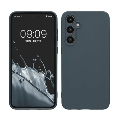 Abbildung von kwmobile Hülle kompatibel mit Samsung Galaxy S23 FE weiches TPU Silikon Case Cover geeignet für kabelloses Laden Dunkler Schiefer