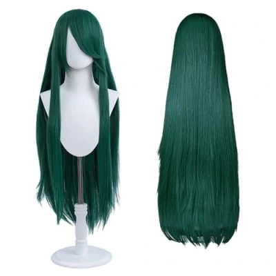 Abbildung von 100cm lange Perücke, universelle Anime Kostüm Cosplay perfekt für Party, täglichen Gebrauch, Festivals und Halloween, ideal TV, Film, Charakter (Dunkelgrün)