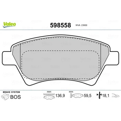 Abbildung von VALEO 598558 Bremsbelagsatz Vorderachse exkl. Verschleißwarnkontakt mit Anti Quietsch Blech RENAULT: MEGANE 2 Kombi, SCENIC 2, 3