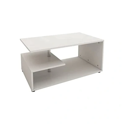 Abbildung von ML Design Couchtisch Weiß mit Metall Dekostange, 91x41x52,6 cm, Moderner Wohnzimmertisch, Geräumiger Sofatisch Ablageflächen auf 3 Etagen, Holz Beistelltisch, Wohnzimmermöbel Kaffeetisch Holztisch