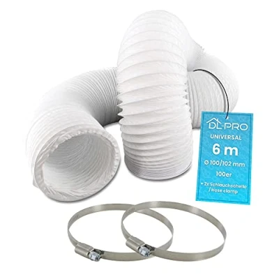 Abbildung von DL pro 6m Abluftschlauch Ø 100 / 102mm PVC Schlauch Lüftungsschlauch für 100er Klimaanlage Wäschetrockner Dunstabzugshaube mit Schellen