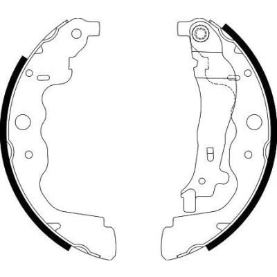 Abbildung von HELLA 8DB 355 000 301 Bremsbacken 228,6 42 mit Handbremshebel DACIA: Duster SUV, Dokker Kombi, Lodgy, RENAULT: Clio 4 Schrägheck, Kangoo I, Captur