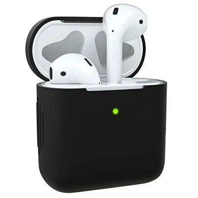 Abbildung von EAZY Case Schutzhülle für AirPods 1 &amp; 2 Hülle Schwarz Silikon Stoßfest mit Deckel Schutz Antikratz Etui Cover rutschfeste Silikonhülle Airpod Pro 1. / 2. Generation Silikoncase in