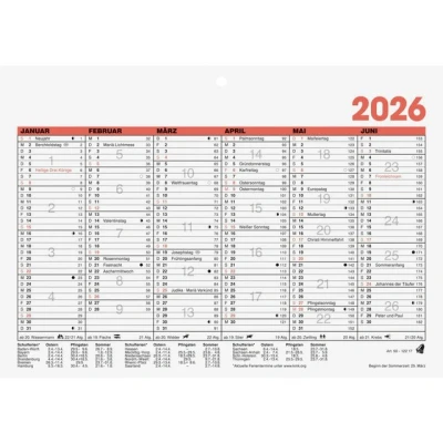 Abbildung von 100 x Glocken Tafelkalender 21x14,8cm 6 Monate/Seite Kalendarium 2026