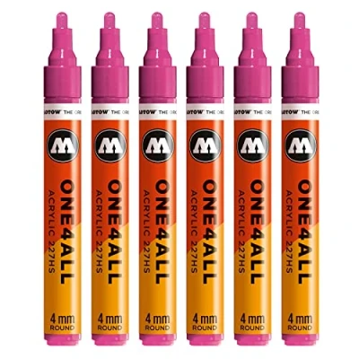 Abbildung von Molotow One4All 227HS Acryl Marker (4,0 mm Strichstärke, hochdeckend und permanent, UV beständig, für fast alle Untergründe) 6 Stück Farbe 232 magenta