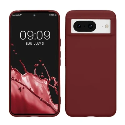 Abbildung von kwmobile Hülle kompatibel mit Google Pixel 8 weiches TPU Silikon Case Cover geeignet für kabelloses Laden Bordeaux Violett