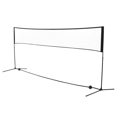 Abbildung von HOMCOM Badmintonnetz Set Höhenverstellbar Volleyballnetz, Metall Polyester Schwarz (Set, 1 St., faltbares Tennisnetz mit Badmintonschläger 94,158H cm), W400 x D103 cm