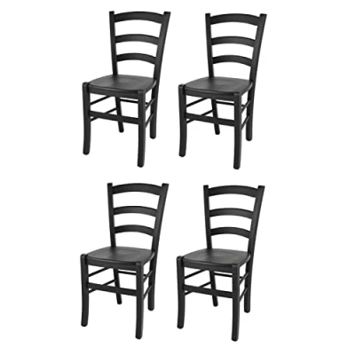 Abbildung von t m c s Tommychairs 4er Set Stühle Venezia für Küche und Esszimmer, robuste Struktur aus lackiertem Buchenholz in Anilinfabre Schwarz Sitzfläche Holz