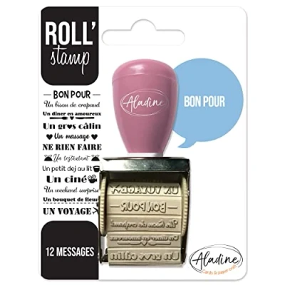 Abbildung von Aladine Roll&#039; Stamp Bon Pour Stempel mit 12 Nachrichten zum Stempeln überall ideal für Karten, Bullet Journal, Scrapbooking Paare, Liebe 02158