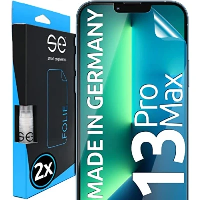 Abbildung von smart engineered 2x Schutzfolie für iPhone 13 Pro Max aus Deutschland 100% Passgenau Funktion mit Installationshilfe kompatibel Folie Anti Kratzer HD Klar