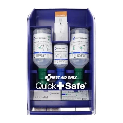Abbildung von First Aid Only QuickSafe Basic Erste Hilfe Station Notfallstation mit Grundausstattung für Augen und Schnittverletzungen hygienisch, staubgeschützt, einfach zu befüllen P 44026 00