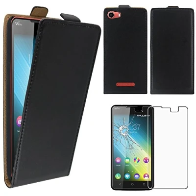 Abbildung von ebestStar kompatibel mit Wiko Lenny 2 Hülle PU Kunstleder Etui Klappe, Handyhülle Schutzhülle Case Cover, Schwarz + Panzer Schutz Glas