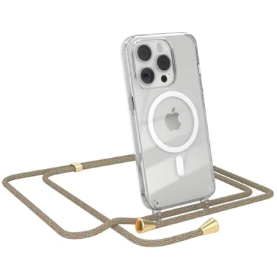 Abbildung von EAZY CASE Handykette kompatibel mit iPhone 15 Pro Kette zum Umhängen Stoßfest Handyhülle für Silikon Hülle Band Handytasche Transparent als Fallschutz in Rainbow