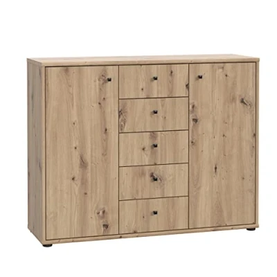 Abbildung von FORTE TEMPRA 2 Kommode mit Türen und 5 Schubladen, Holzwerkstoff, Artisan Eiche Dekor, (B x H T) 108,8 85,5 34,8 cm