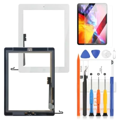 Abbildung von LADYSON Touchscreen Digitizer für iPad 4 4th Gen A1458 A1459 9,7 Zoll LCD Bildschirm Ersatz Set mit Home Taste Werkzeugen (weiß, kein Display)