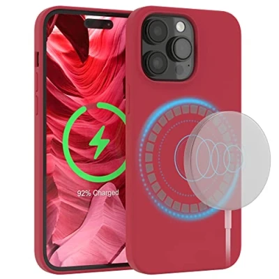 Abbildung von EAZY Case Silikonhülle für iPhone 14 Pro Max Hülle mit MagSafe Silikon Rot weich stoßfeste Handyhülle Schutzhülle Kameraschutz Dünn Schutz Cover Phone Bumper in Beere